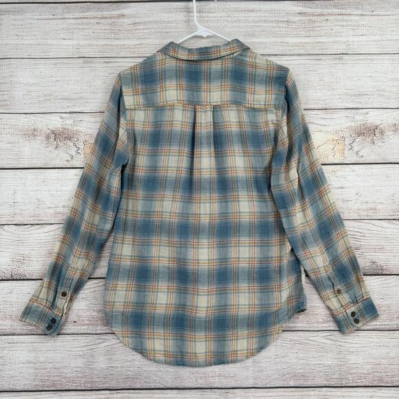 Toad&Co Recycled Cotton Blend Plaid Button Down Shirt Womens Small Blue Tan Red - Picture 2 of 14
